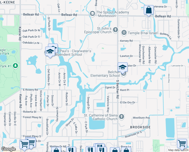 map of restaurants, bars, coffee shops, grocery stores, and more near 1829 Nottingham Lane in Clearwater