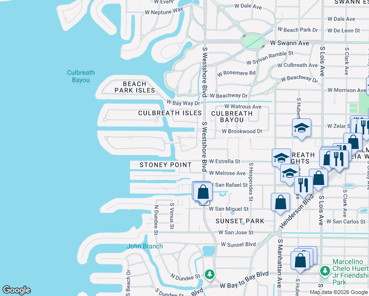 map of restaurants, bars, coffee shops, grocery stores, and more near 4802 Culbreath Isles Way in Tampa