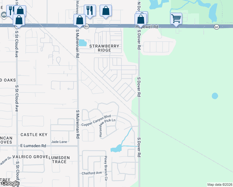 map of restaurants, bars, coffee shops, grocery stores, and more near 3501-3599 Zephyr Lane in Valrico