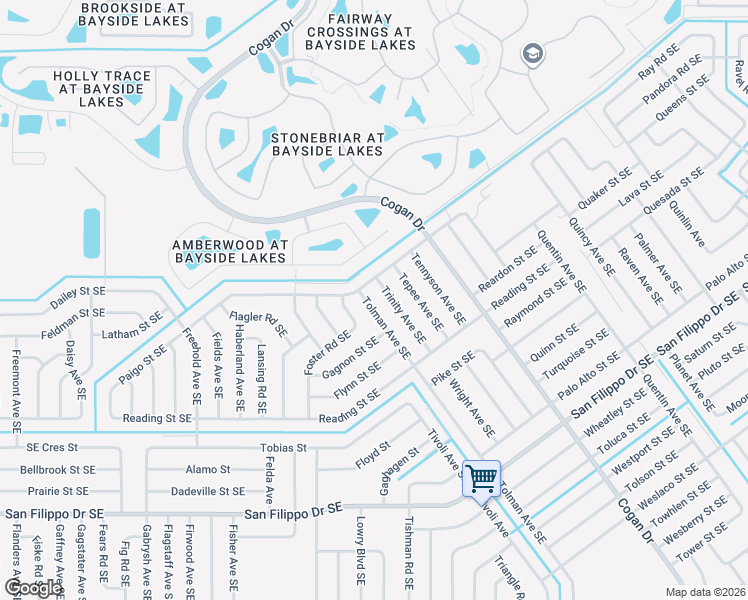map of restaurants, bars, coffee shops, grocery stores, and more near 2606 Trinity Avenue Southeast in Palm Bay