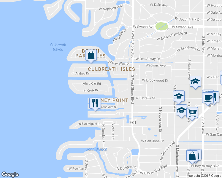 map of restaurants, bars, coffee shops, grocery stores, and more near 4902 St Croix Dr in Tampa