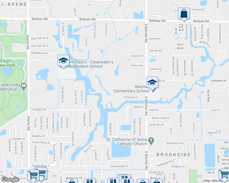 map of restaurants, bars, coffee shops, grocery stores, and more near 1829 Nottingham Lane in Clearwater