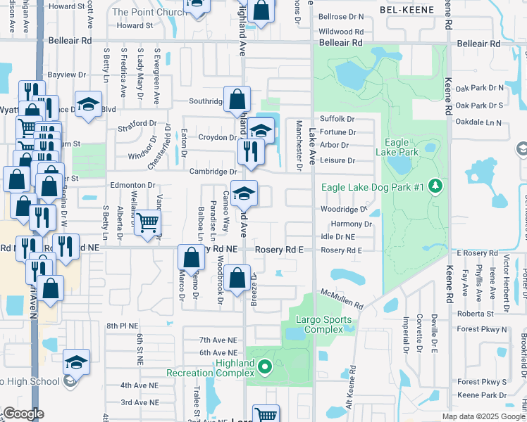 map of restaurants, bars, coffee shops, grocery stores, and more near 1522 HIGHLAND PARK DR in Clearwater