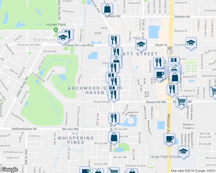map of restaurants, bars, coffee shops, grocery stores, and more near 900 Beverly Avenue Northwest in Largo