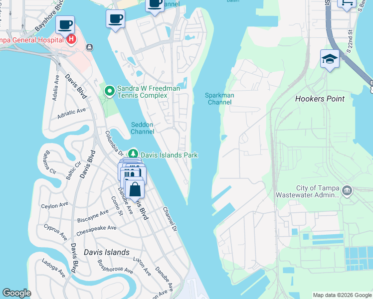 map of restaurants, bars, coffee shops, grocery stores, and more near 1464 Harbour Walk Drive in Tampa