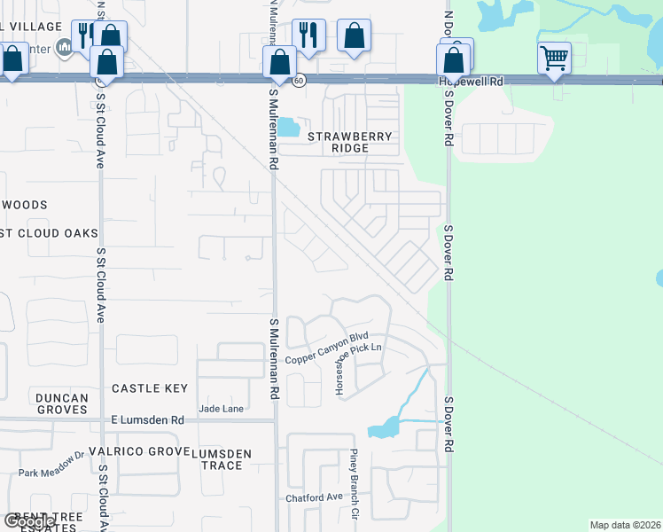 map of restaurants, bars, coffee shops, grocery stores, and more near 725 Cape Cod Circle in Valrico