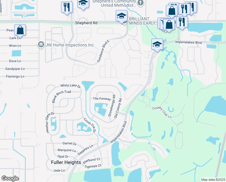 map of restaurants, bars, coffee shops, grocery stores, and more near 4132 Stone Henge Road in Mulberry