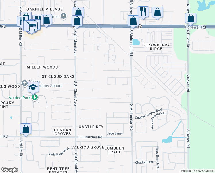 map of restaurants, bars, coffee shops, grocery stores, and more near 4106 Imperial Eagle Drive in Valrico