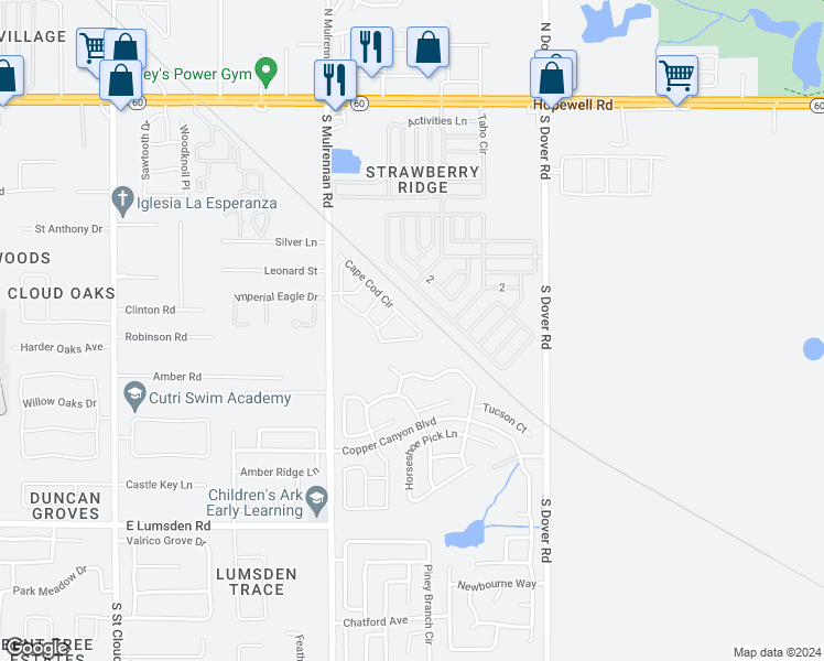 map of restaurants, bars, coffee shops, grocery stores, and more near 751 Cape Cod Circle in Valrico