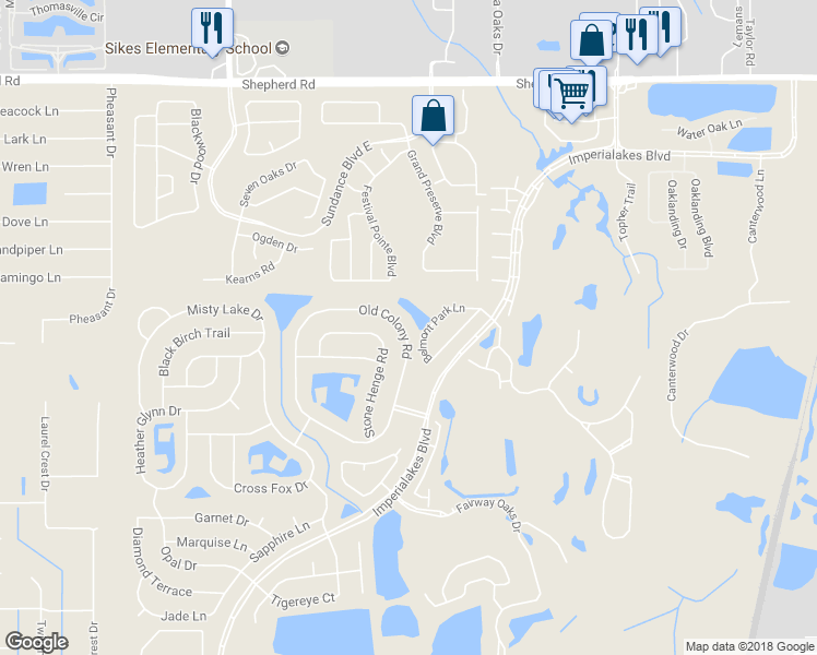 map of restaurants, bars, coffee shops, grocery stores, and more near 4100 Old Colony Road in Mulberry