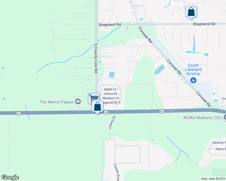 map of restaurants, bars, coffee shops, grocery stores, and more near 150 Sabel Lane in Mulberry