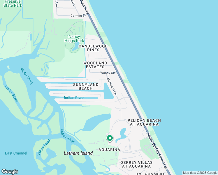 map of restaurants, bars, coffee shops, grocery stores, and more near 97 Mohican Way in Melbourne Beach