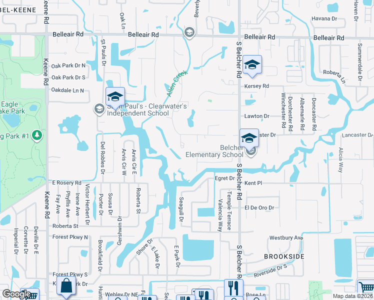 map of restaurants, bars, coffee shops, grocery stores, and more near 1829 Nottingham Lane in Clearwater