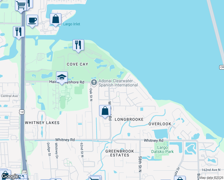 map of restaurants, bars, coffee shops, grocery stores, and more near 3707 Pine Cone Circle in Clearwater