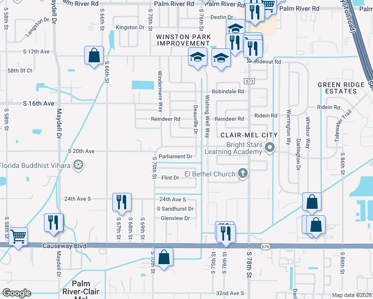 map of restaurants, bars, coffee shops, grocery stores, and more near 7023 Tidewater Trail in Tampa
