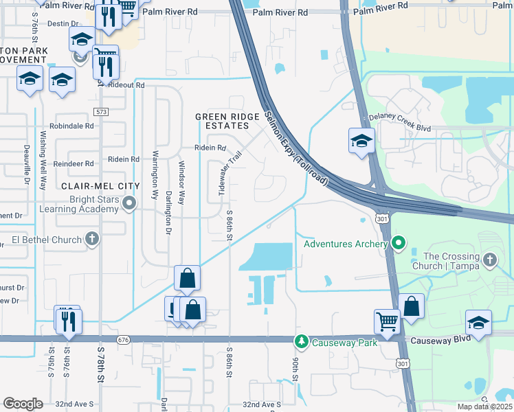 map of restaurants, bars, coffee shops, grocery stores, and more near 1736 Green Ridge Road in Tampa