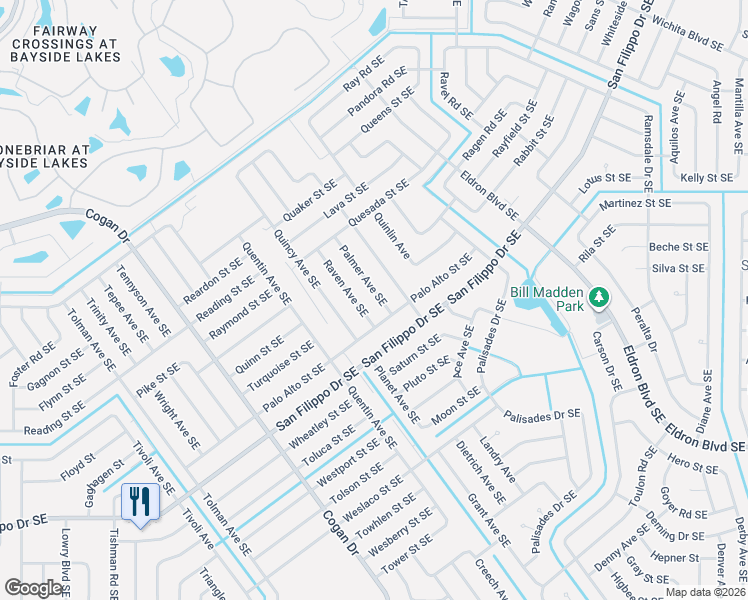 map of restaurants, bars, coffee shops, grocery stores, and more near 2665 Raven Avenue Southeast in Palm Bay