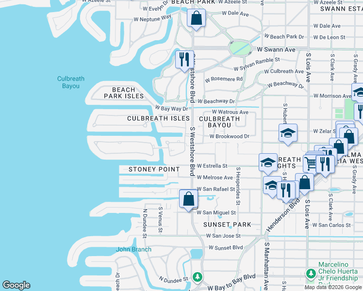 map of restaurants, bars, coffee shops, grocery stores, and more near 4802 Culbreath Isles Way in Tampa