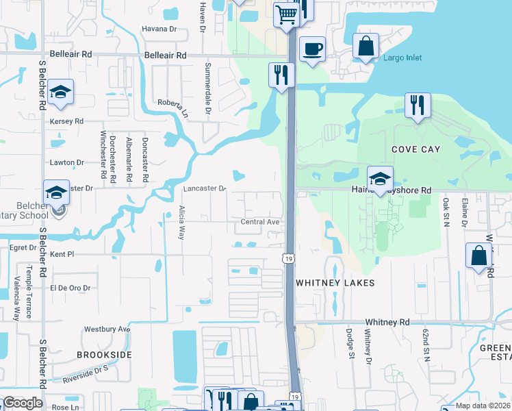 map of restaurants, bars, coffee shops, grocery stores, and more near 17368 US Highway 19 North in Clearwater