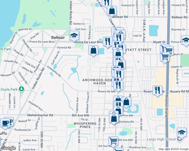 map of restaurants, bars, coffee shops, grocery stores, and more near 1122 Beverly Avenue Northwest in Largo