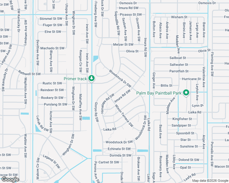 map of restaurants, bars, coffee shops, grocery stores, and more near 2670 Himalaya Road Southwest in Palm Bay
