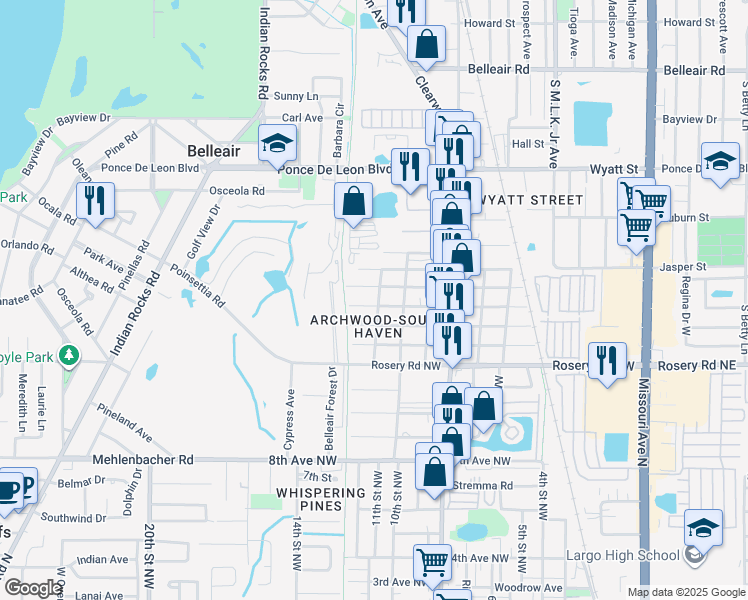 map of restaurants, bars, coffee shops, grocery stores, and more near 1122 Beverly Avenue Northwest in Largo