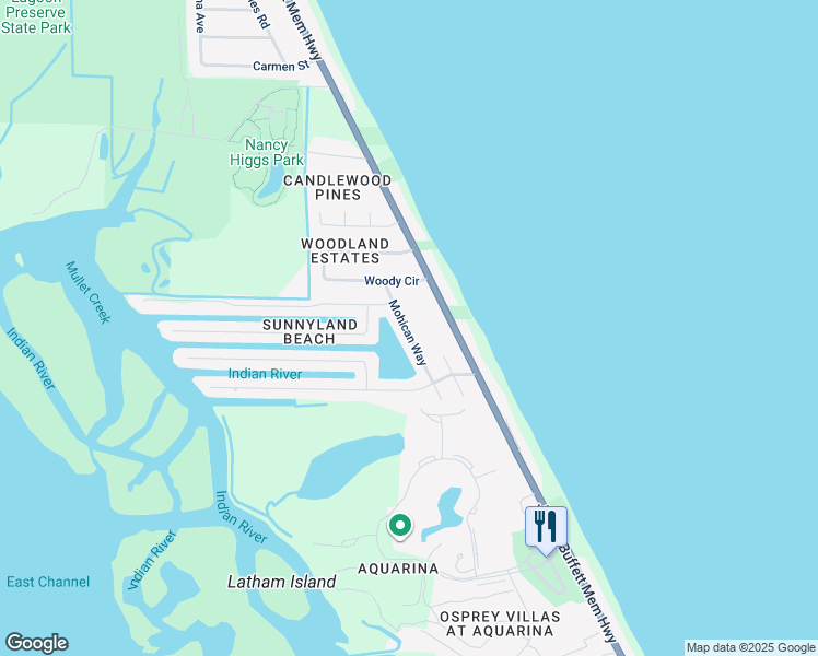 map of restaurants, bars, coffee shops, grocery stores, and more near 7302 Florida A1A in Melbourne Beach