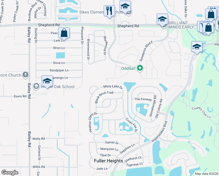 map of restaurants, bars, coffee shops, grocery stores, and more near 5177 Blackbirch Trail in Mulberry