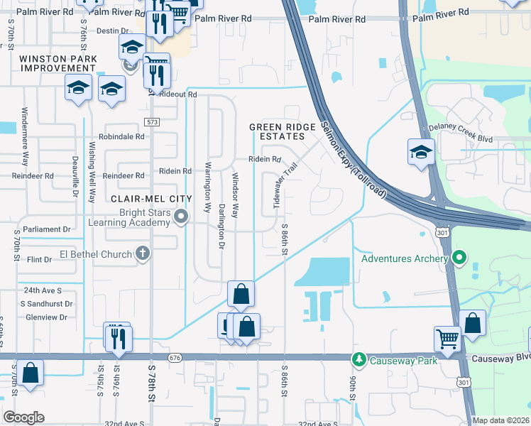 map of restaurants, bars, coffee shops, grocery stores, and more near 8511 Gold Ridge Circle in Tampa