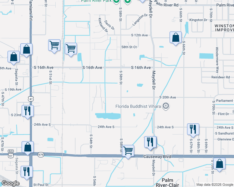 map of restaurants, bars, coffee shops, grocery stores, and more near 5712 South 20th Avenue in Tampa