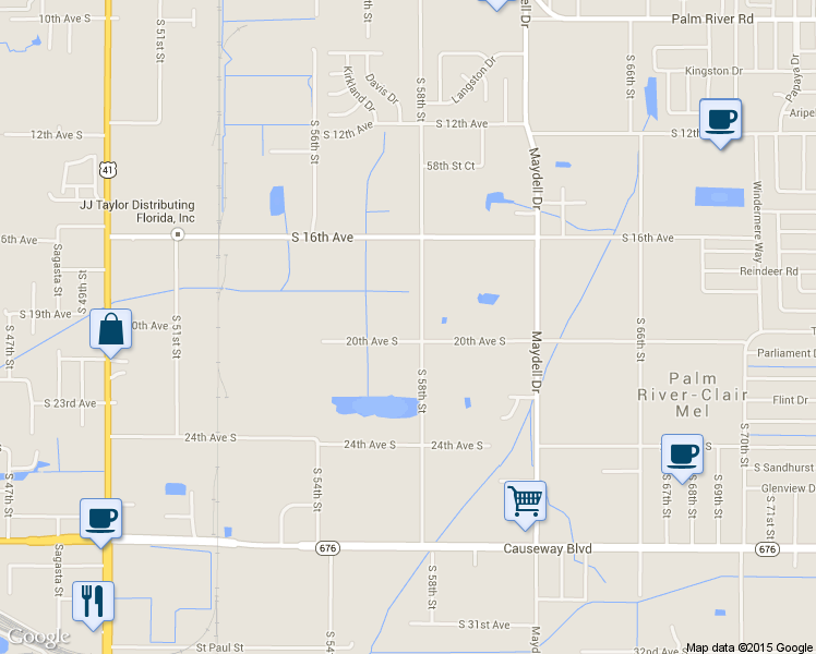 map of restaurants, bars, coffee shops, grocery stores, and more near 5709 South 20th Avenue in Tampa