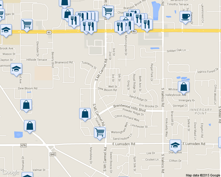 map of restaurants, bars, coffee shops, grocery stores, and more near 1332 Dew Bloom Road in Valrico