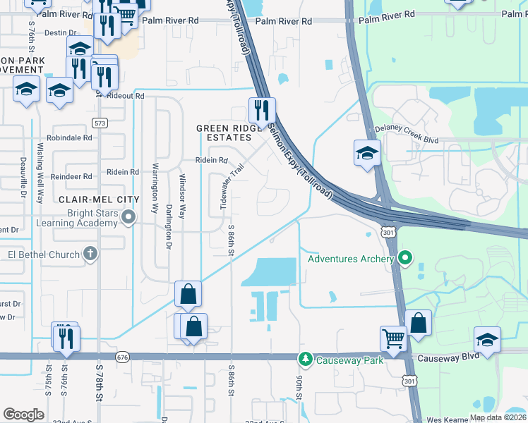 map of restaurants, bars, coffee shops, grocery stores, and more near 1736 Green Ridge Road in Tampa