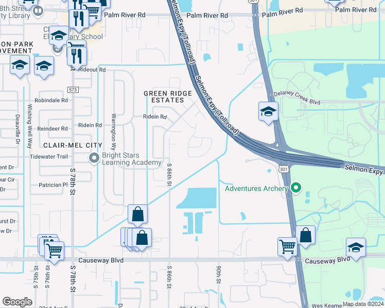 map of restaurants, bars, coffee shops, grocery stores, and more near 1736 Green Ridge Road in Tampa