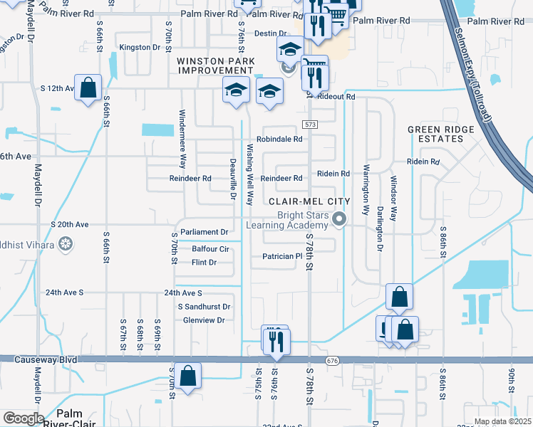 map of restaurants, bars, coffee shops, grocery stores, and more near 7503 Tidewater Trail in Tampa