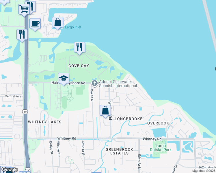 map of restaurants, bars, coffee shops, grocery stores, and more near 3026 Pine Cone Circle in Clearwater
