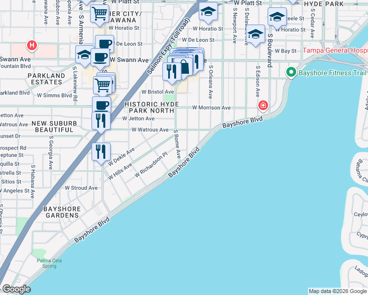 map of restaurants, bars, coffee shops, grocery stores, and more near 1027 South Dakota Avenue in Tampa