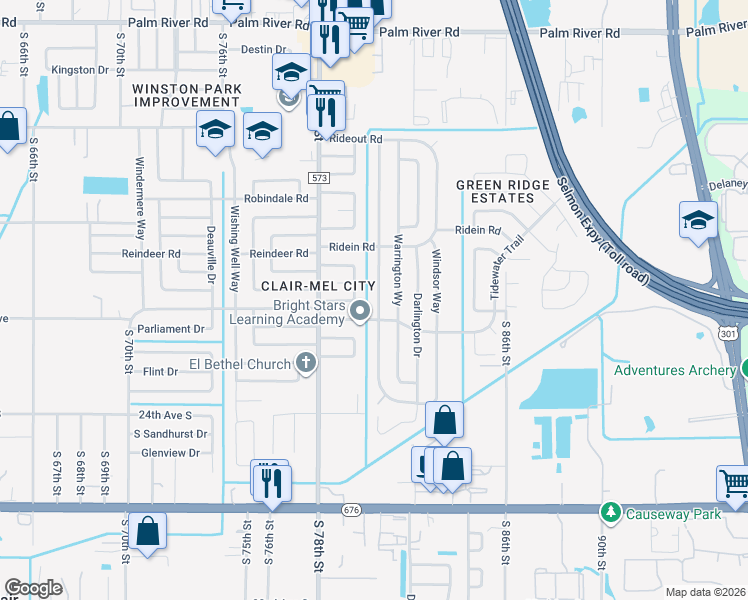 map of restaurants, bars, coffee shops, grocery stores, and more near 1727 Waikiki Way in Tampa