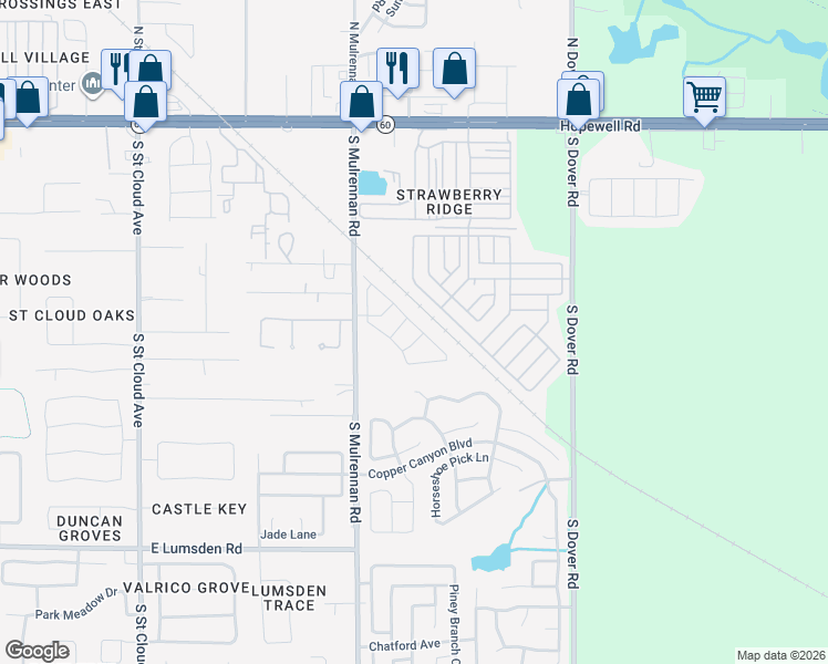 map of restaurants, bars, coffee shops, grocery stores, and more near 3405 Long Island Way in Valrico