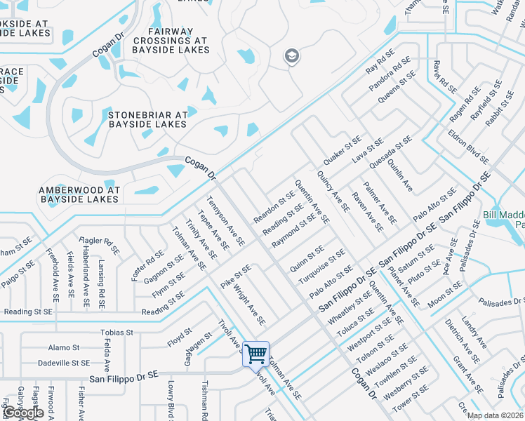 map of restaurants, bars, coffee shops, grocery stores, and more near 829 Reardon Street Southeast in Palm Bay