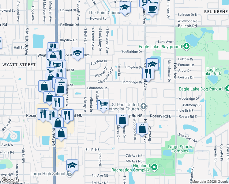 map of restaurants, bars, coffee shops, grocery stores, and more near 408 Ocean Court in Clearwater