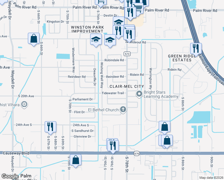 map of restaurants, bars, coffee shops, grocery stores, and more near 7503 Tidewater Trail in Tampa