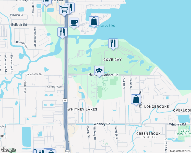 map of restaurants, bars, coffee shops, grocery stores, and more near 1805 Clearbrook Drive in Clearwater