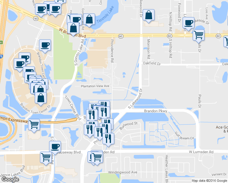 map of restaurants, bars, coffee shops, grocery stores, and more near 441 Providence Road in Brandon