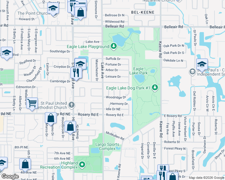 map of restaurants, bars, coffee shops, grocery stores, and more near 1631 Chateau Drive in Clearwater