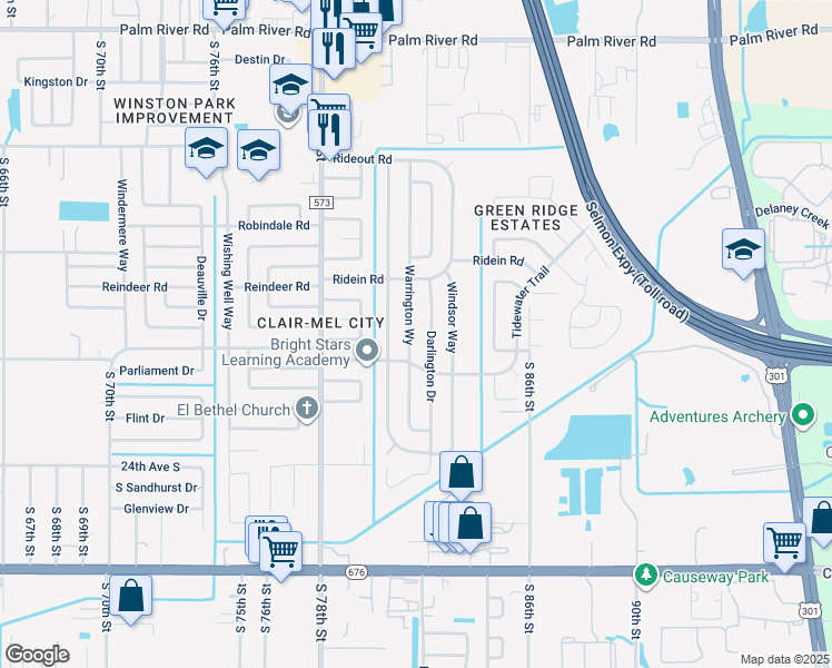 map of restaurants, bars, coffee shops, grocery stores, and more near 1720 Warrington Way in Tampa