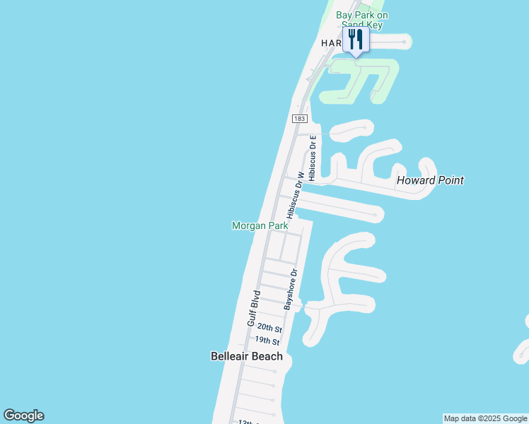 map of restaurants, bars, coffee shops, grocery stores, and more near 2900 Gulf Boulevard in Belleair Beach