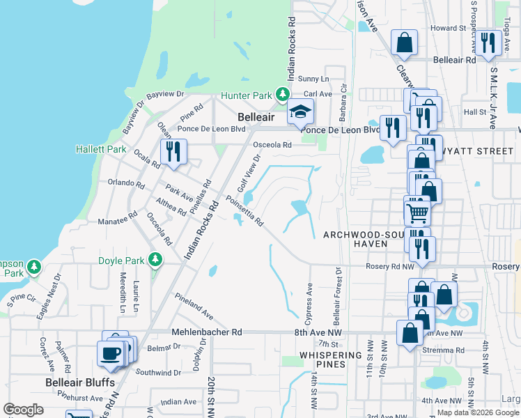 map of restaurants, bars, coffee shops, grocery stores, and more near 8 Hibiscus Road in Belleair