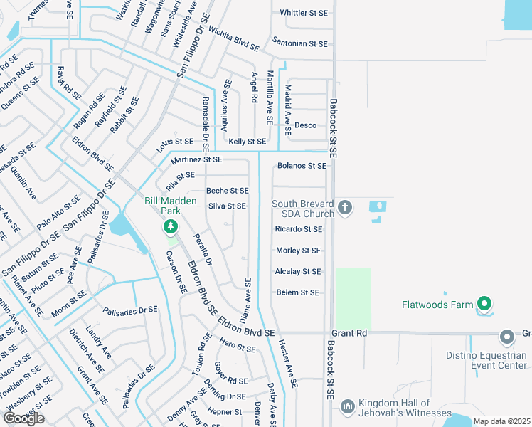 map of restaurants, bars, coffee shops, grocery stores, and more near 2574 Hester Avenue Southeast in Palm Bay