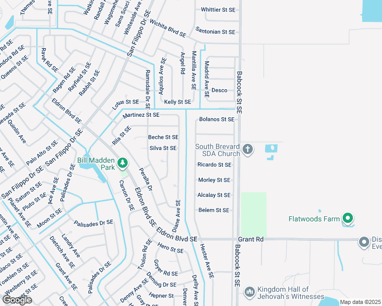 map of restaurants, bars, coffee shops, grocery stores, and more near 2550 Hester Avenue Southeast in Palm Bay